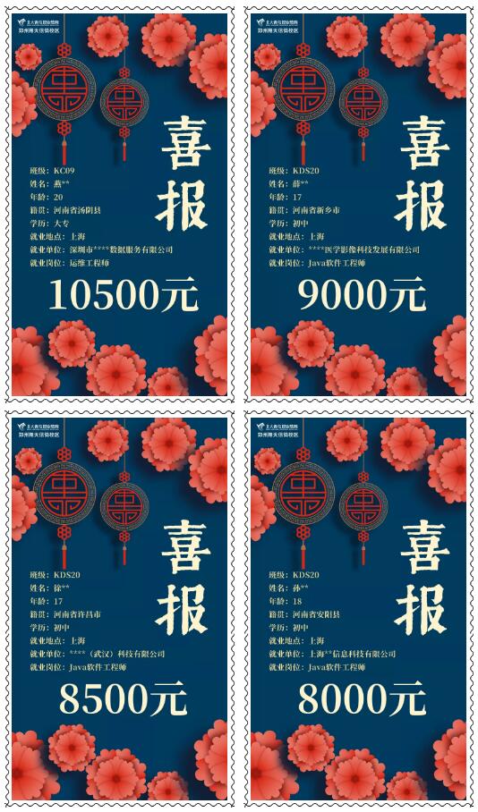 鄭州北大青鳥翔天信鴿10月份學員就業(yè)喜報