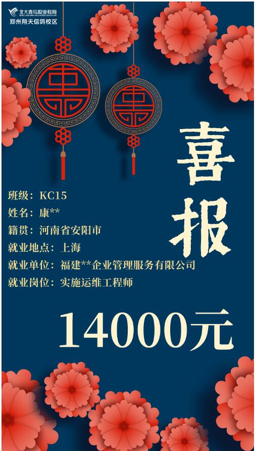 鄭州北大青鳥翔天信鴿就業(yè)周榜