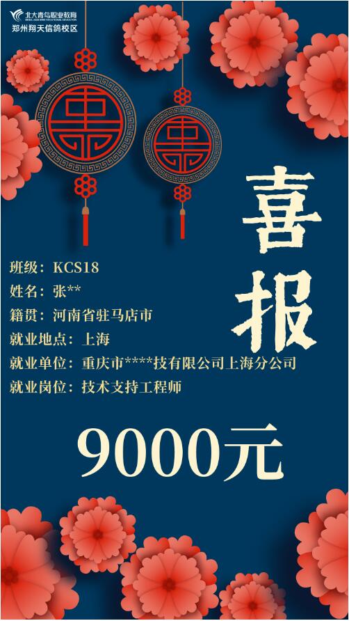 鄭州北大青鳥翔天信鴿就業(yè)周榜