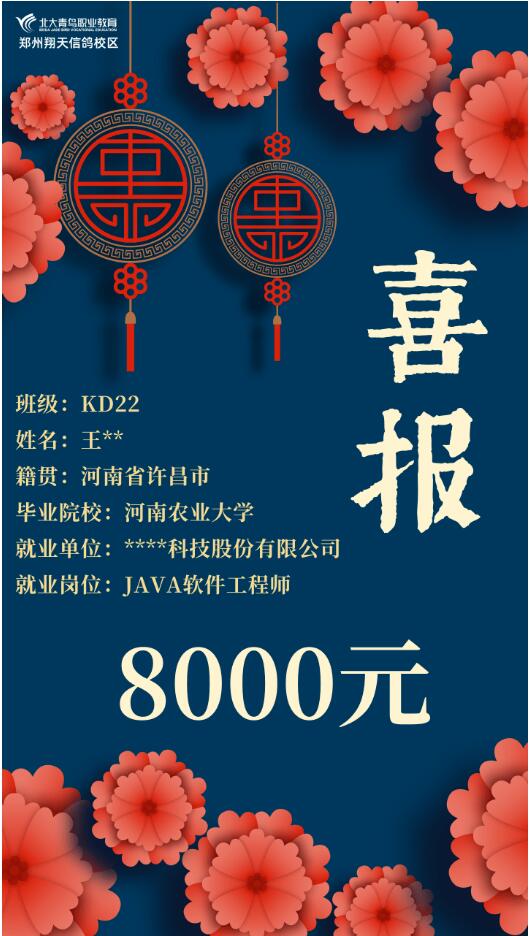 鄭州北大青鳥翔天信鴿就業(yè)周榜
