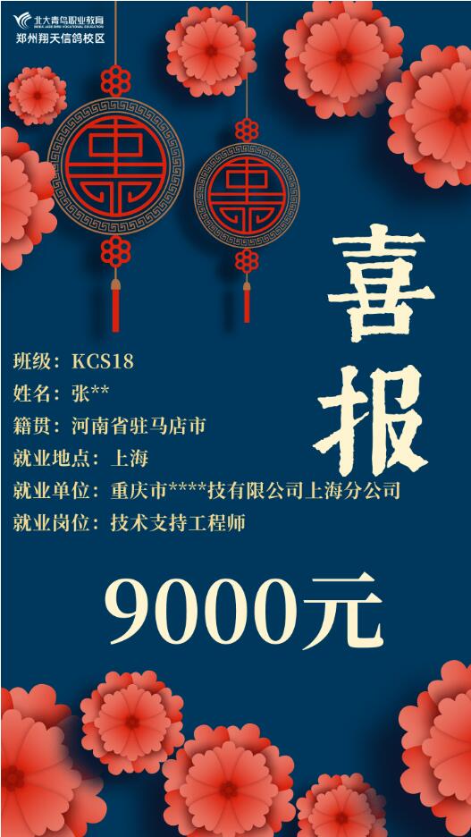 鄭州北大青鳥翔天信鴿就業(yè)周榜