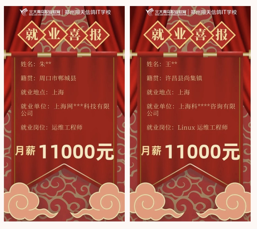 鄭州北大青鳥翔天信鴿學(xué)生上周最高月薪15000元